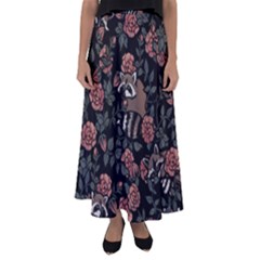 Raccoon Floral Flared Maxi Skirt by BubbSnugg