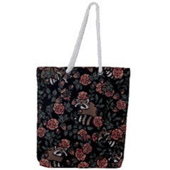 Raccoon Floral Full Print Rope Handle Tote (large) by BubbSnugg