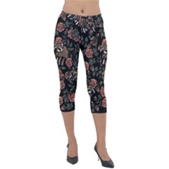 Raccoon Floral Lightweight Velour Capri Leggings  by BubbSnugg