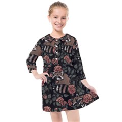 Raccoon Floral Kids  Quarter Sleeve Shirt Dress by BubbSnugg