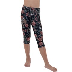 Raccoon Floral Kids  Lightweight Velour Capri Leggings  by BubbSnugg