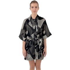 Trippy Sepia Paint Splash, Brown, Army Style Camo, Dotted Abstract Pattern Half Sleeve Satin Kimono  by Casemiro