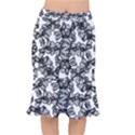 Stylized Botanical Motif Black And White Print Short Mermaid Skirt View1