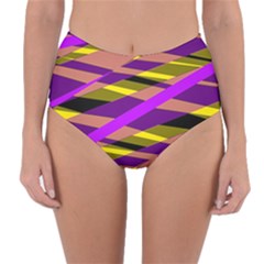Abstract Geometric Blocks, Yellow, Orange, Purple Triangles, Modern Design Reversible High-waist Bikini Bottoms by Casemiro