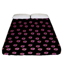 Peach Purple Daisy Flower Black Fitted Sheet (queen Size) by snowwhitegirl