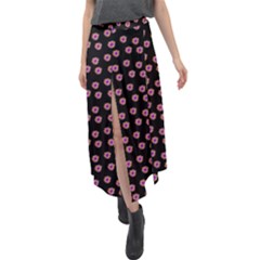 Peach Purple Daisy Flower Black Velour Split Maxi Skirt by snowwhitegirl