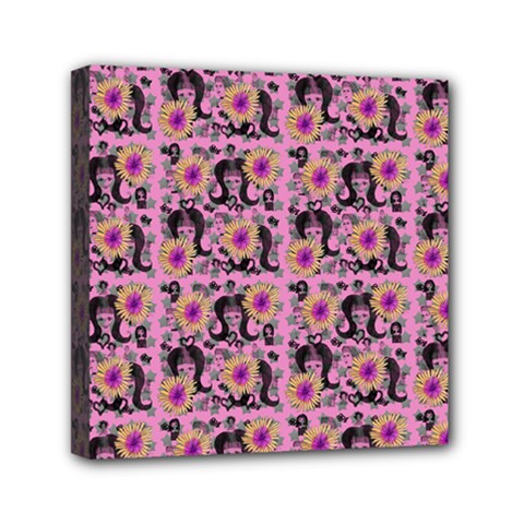 60s Girl Floral Pink Mini Canvas 6  X 6  (stretched) by snowwhitegirl