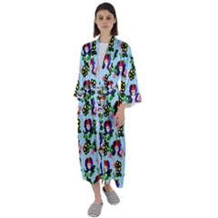 60s Girl Light Blue Floral Daisy Maxi Satin Kimono by snowwhitegirl