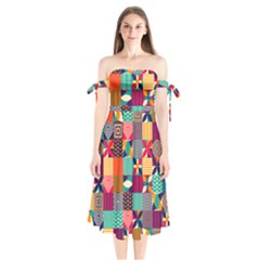 Geometric Mosaic Shoulder Tie Bardot Midi Dress by designsbymallika