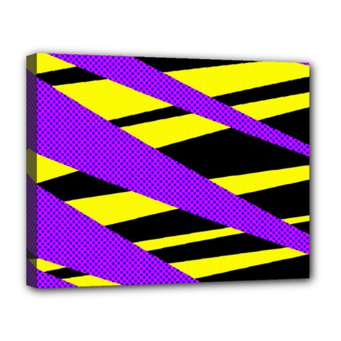 Abstract Triangles, Three Color Dotted Pattern, Purple, Yellow, Black In Saturated Colors Canvas 14  X 11  (stretched) by Casemiro