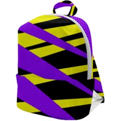 Abstract Triangles, Three Color Dotted Pattern, Purple, Yellow, Black In Saturated Colors Zip Up Backpack by Casemiro