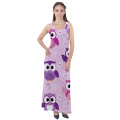 Seamless Cute Colourfull Owl Kids Pattern Sleeveless Velour Maxi Dress by Amaryn4rt