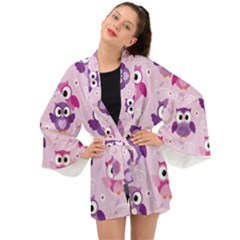 Seamless Cute Colourfull Owl Kids Pattern Long Sleeve Kimono by Amaryn4rt