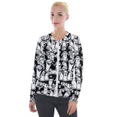 Graffiti Spray Can Characters Seamless Pattern Velour Zip Up Jacket by Amaryn4rt