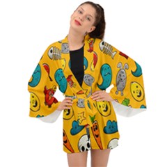 Graffiti Characters Seamless Ornament Long Sleeve Kimono by Amaryn4rt