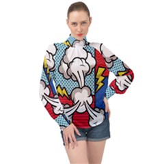 Rays Smoke Pop Art Style Vector Illustration High Neck Long Sleeve Chiffon Top by Amaryn4rt