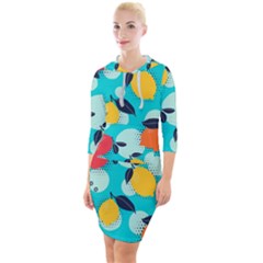 Pop Art Style Citrus Seamless Pattern Quarter Sleeve Hood Bodycon Dress by Amaryn4rt