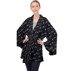 Xoxo Black And White Pattern, Kisses And Love Geometric Theme Long Sleeve Velvet Kimono  by Casemiro