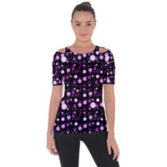 Purple, Pink Bokeh Dots, Asymmetric Polka Dot With Modern Twist Shoulder Cut Out Short Sleeve Top by Casemiro