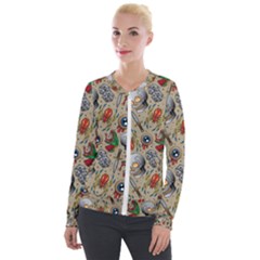 Tattoo Pattern Velour Zip Up Jacket by Amaryn4rt