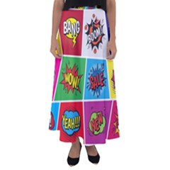 Pop Art Comic Vector Speech Cartoon Bubbles Popart Style With Humor Text Boom Bang Bubbling Expressi Flared Maxi Skirt by Amaryn4rt