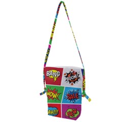 Pop Art Comic Vector Speech Cartoon Bubbles Popart Style With Humor Text Boom Bang Bubbling Expressi Folding Shoulder Bag by Amaryn4rt