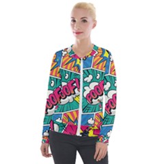 Comic Colorful Seamless Pattern Velour Zip Up Jacket by Amaryn4rt