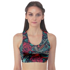 Vintage Flash Tattoos Designs Seamless Pattern Sports Bra by Amaryn4rt