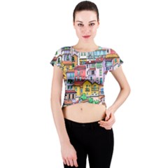 Menton Old Town France Crew Neck Crop Top by Amaryn4rt