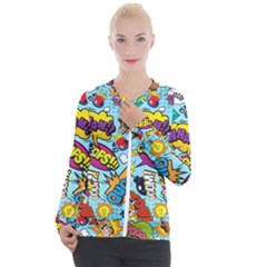 Comic Elements Colorful Seamless Pattern Casual Zip Up Jacket by Amaryn4rt