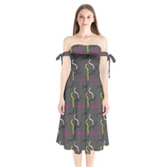 Gray Pattern Shoulder Tie Bardot Midi Dress by Saptagram