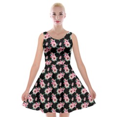 Floral Print Velvet Skater Dress by Saptagram