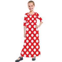 Large White Polka Dots Pattern, Retro Style, Pinup Pattern Kids  Quarter Sleeve Maxi Dress by Casemiro