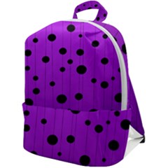 Two Tone Purple With Black Strings And Ovals, Dots  Geometric Pattern Zip Up Backpack by Casemiro