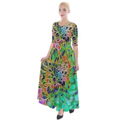 Peacock Chrysanthemum Half Sleeves Maxi Dress by bloomingvinedesign