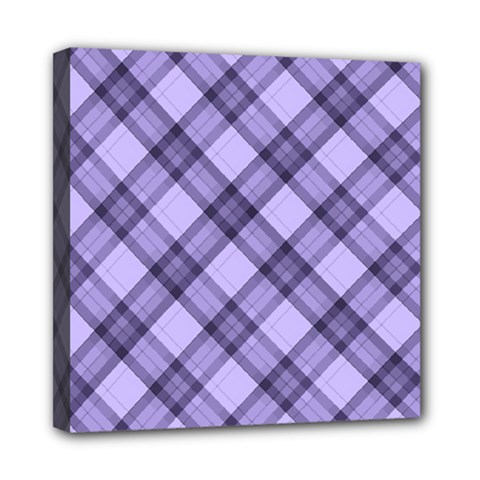 Pastel Purple And Steel Black Lines Pattern, Retro Tartan, Classic Plaid Mini Canvas 8  X 8  (stretched) by Casemiro