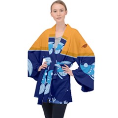 Fish Water Fisherman Long Sleeve Velvet Kimono  by HermanTelo