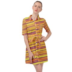 Orange Strips Belted Shirt Dress by Sparkle