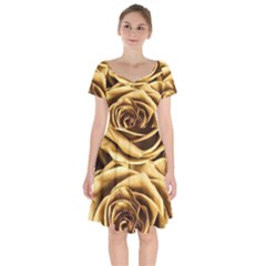 Gold Roses Short Sleeve Bardot Dress by Sparkle