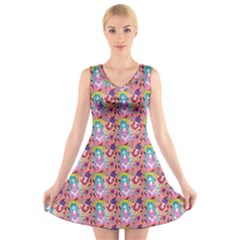 Blue Haired Girl Pattern Pink V-neck Sleeveless Dress by snowwhitegirl