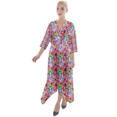 Blue Haired Girl Pattern Pink Quarter Sleeve Wrap Front Maxi Dress by snowwhitegirl