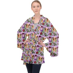 Purple Glasses Girl Pattern Lilac Long Sleeve Velvet Kimono  by snowwhitegirl