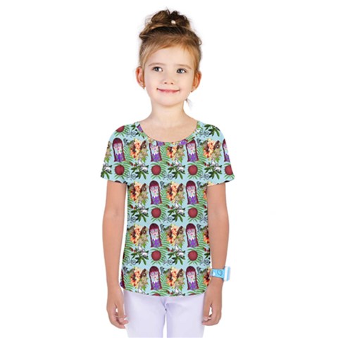 Purple Glasses Girl Pattern Blue Kids  One Piece Tee by snowwhitegirl