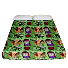 Purple Glasses Girl Pattern Green Fitted Sheet (queen Size) by snowwhitegirl