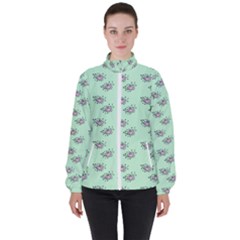 Zodiac Bat Pink Mint Women s High Neck Windbreaker by snowwhitegirl