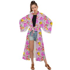 Girl With Hood Cape Heart Lemon Pattern Lilac Maxi Kimono by snowwhitegirl