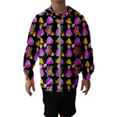 Girl With Hood Cape Heart Lemon Pattern Black Kids  Hooded Windbreaker by snowwhitegirl