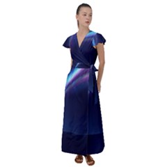 Light Fleeting Man s Sky Magic Flutter Sleeve Maxi Dress by Mariart