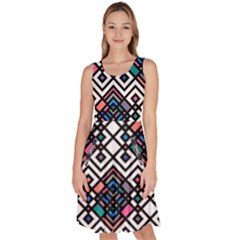 Boho Geometric Knee Length Skater Dress With Pockets by tmsartbazaar