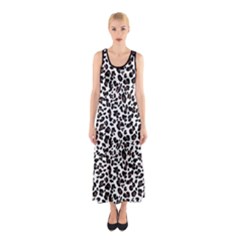 Leopard Spots, White, Brown Black, Animal Fur Print Sleeveless Maxi Dress by Casemiro